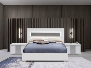 White Bed with 2 Nightstands