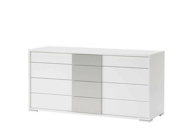 White lacquer dresser with stainless steel